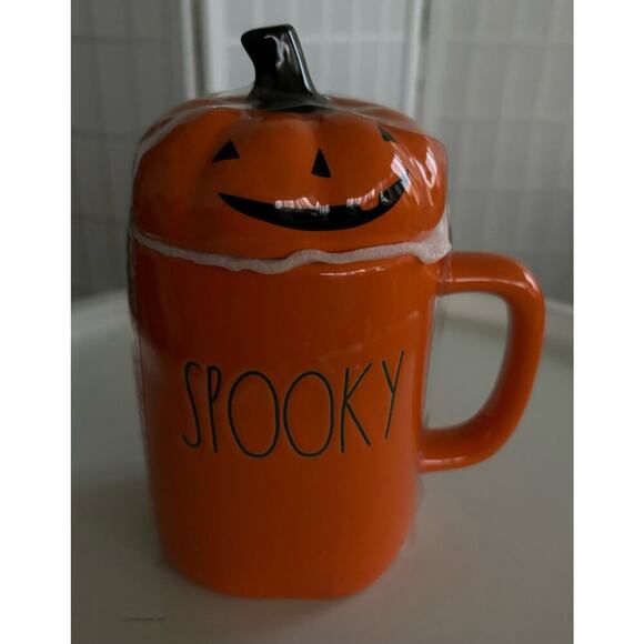 Rae Dunn SPOOKY Orange Halloween Mug w/ Pumpkin Lid Sealed NWT - Picture 1 of 6